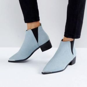 Asos denim pull on point toe bootie 7 metal trim